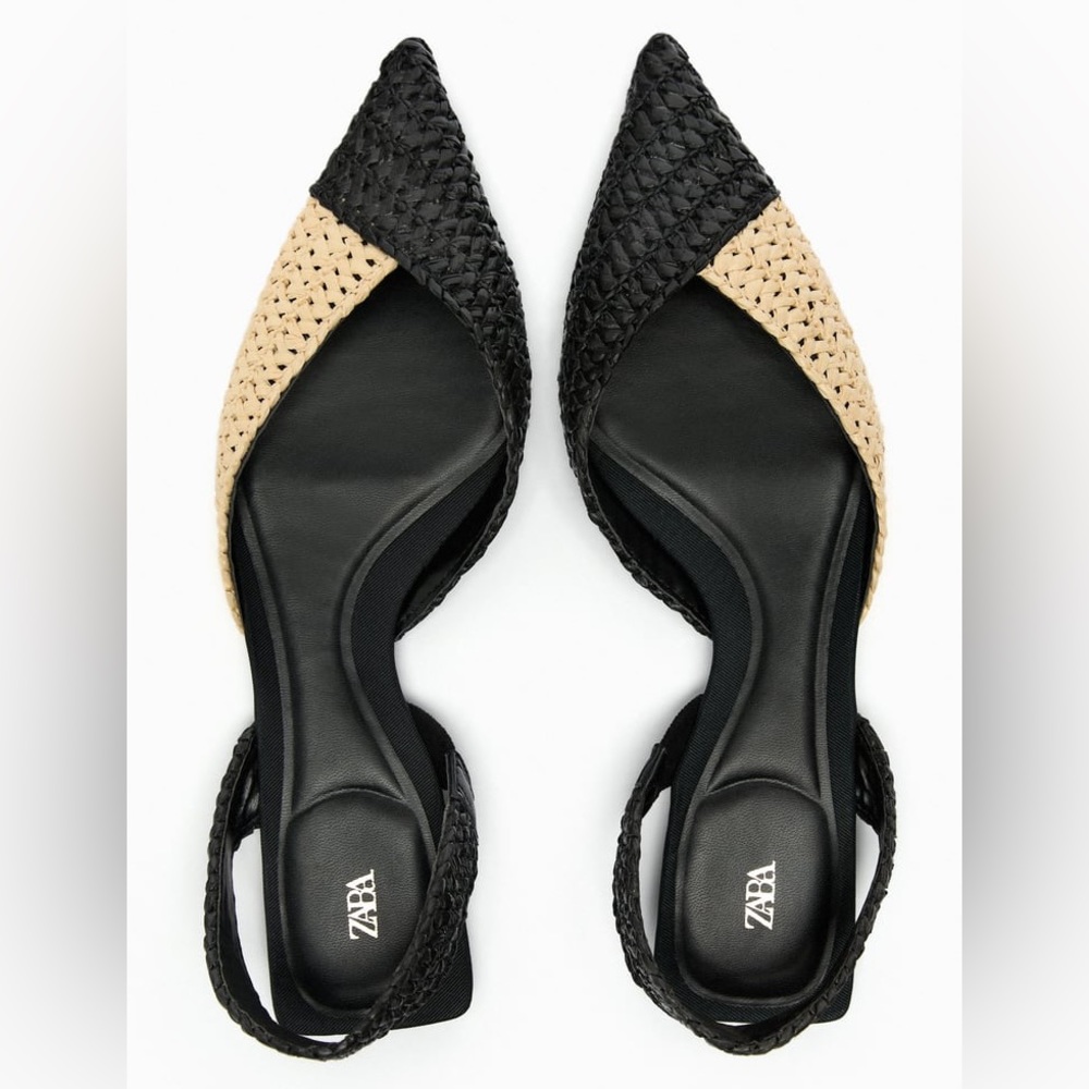 ZARA WOVEN RAFFIA SLINGBACK FLATS